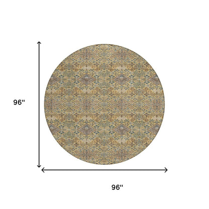 8' Gold And Copper Round Geometric Washable Indoor Outdoor Area Rug HomeRoots