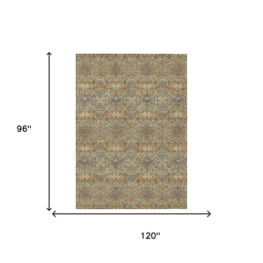 8' X 10' Gold And Copper Geometric Washable Indoor Outdoor Area Rug HomeRoots