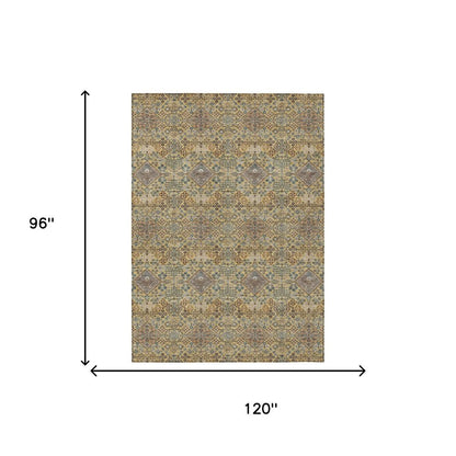 8' X 10' Gold And Copper Geometric Washable Indoor Outdoor Area Rug HomeRoots