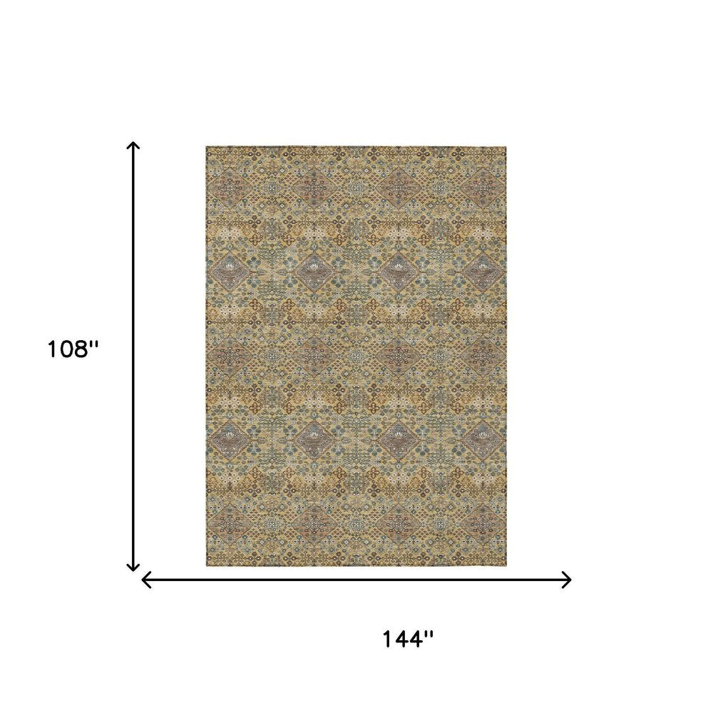 9' X 12' Gold And Copper Geometric Washable Indoor Outdoor Area Rug HomeRoots