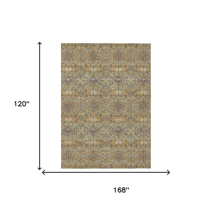 10' X 14' Gold And Copper Geometric Washable Indoor Outdoor Area Rug HomeRoots