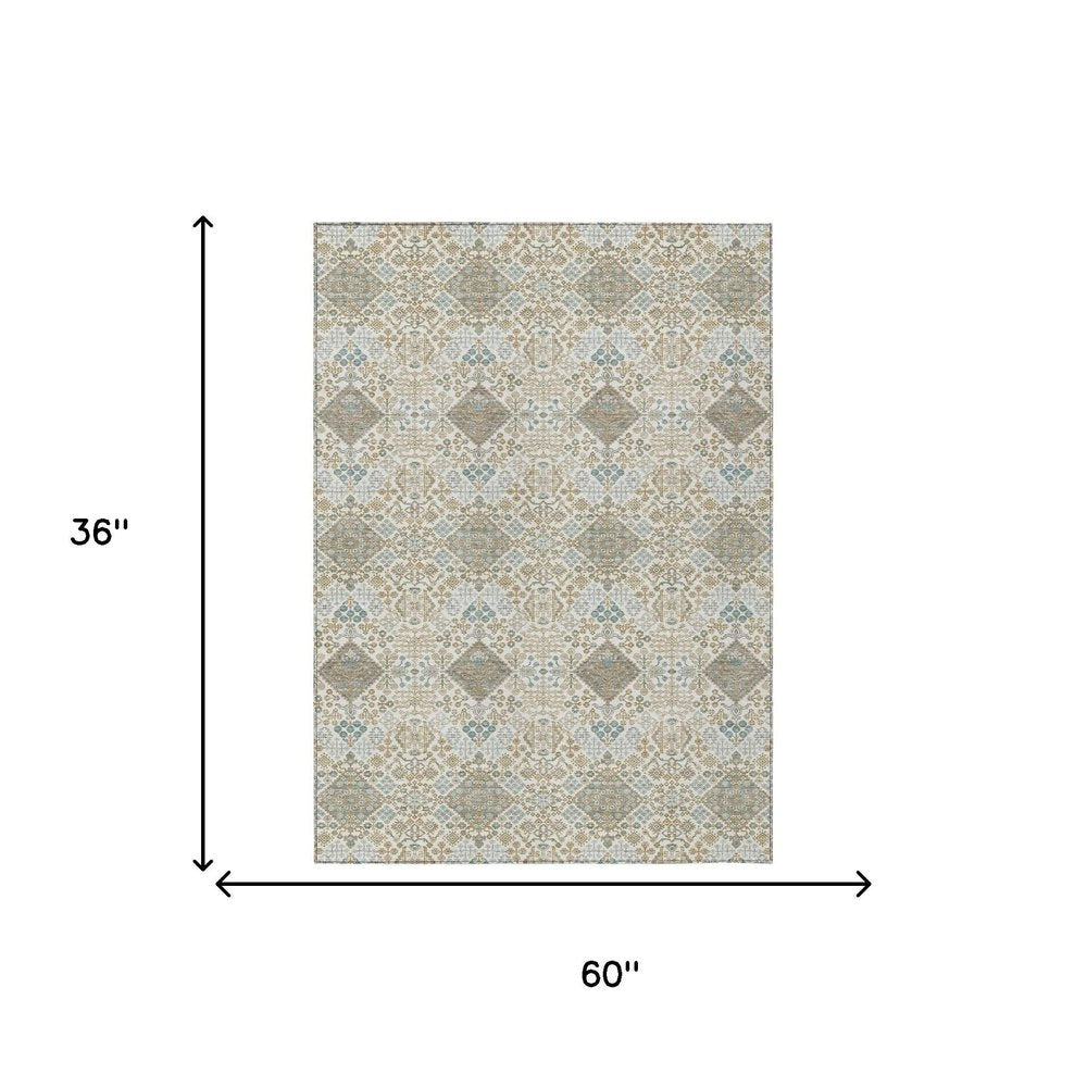 3' X 5' Ivory And Copper Geometric Washable Indoor Outdoor Area Rug HomeRoots