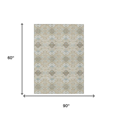 5' X 8' Ivory And Copper Geometric Washable Indoor Outdoor Area Rug HomeRoots