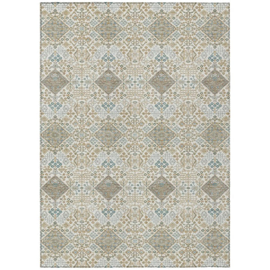 5' X 8' Ivory And Copper Geometric Washable Indoor Outdoor Area Rug HomeRoots