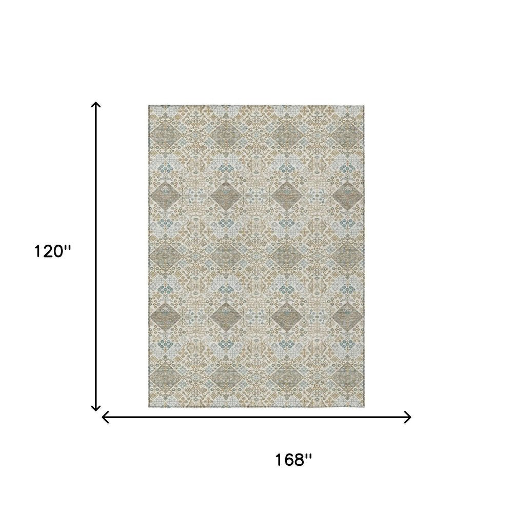 10' X 14' Ivory And Copper Geometric Washable Indoor Outdoor Area Rug HomeRoots