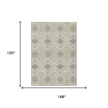 10' X 14' Ivory And Copper Geometric Washable Indoor Outdoor Area Rug HomeRoots