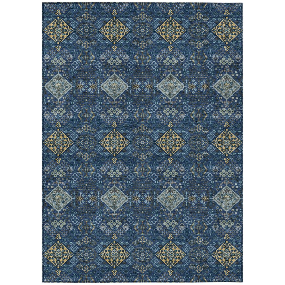 5' X 8' Navy Blue And Gold Geometric Washable Indoor Outdoor Area Rug HomeRoots