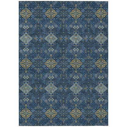 5' X 8' Navy Blue And Gold Geometric Washable Indoor Outdoor Area Rug HomeRoots
