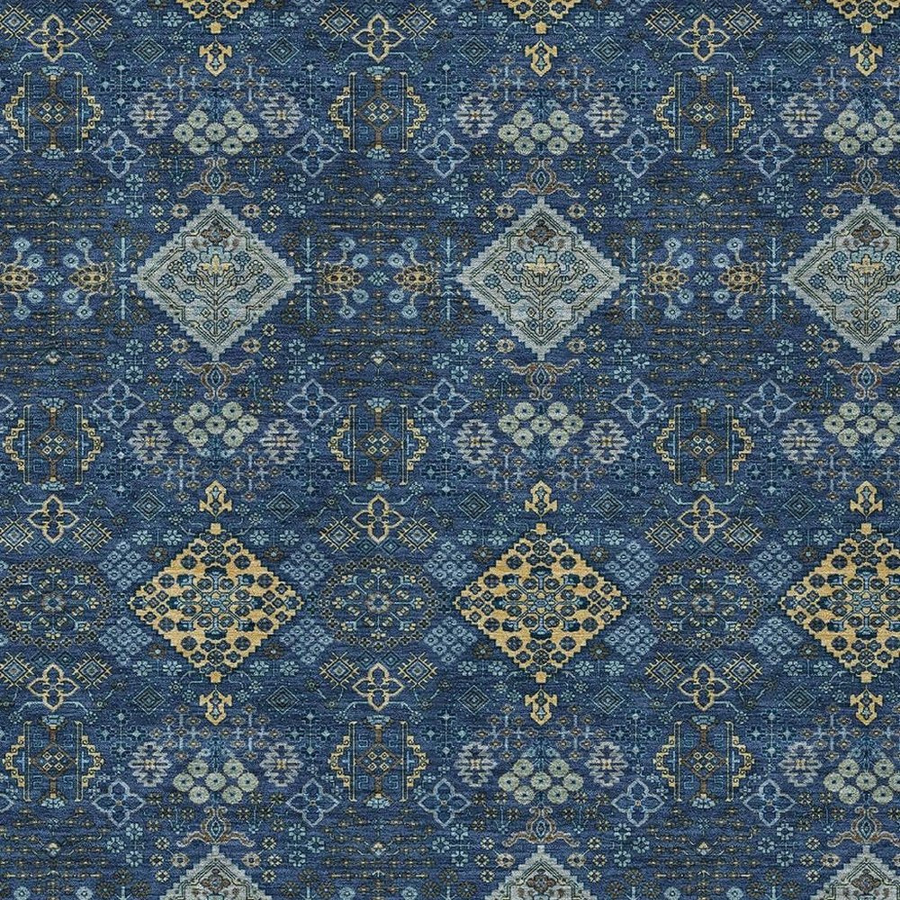 5' X 8' Navy Blue And Gold Geometric Washable Indoor Outdoor Area Rug HomeRoots