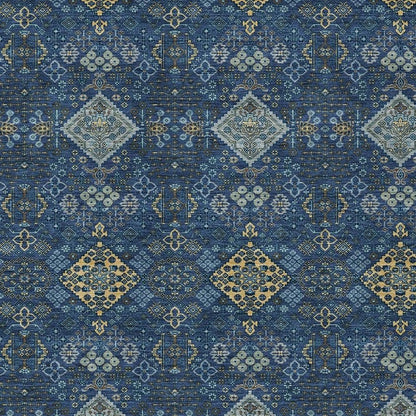 5' X 8' Navy Blue And Gold Geometric Washable Indoor Outdoor Area Rug HomeRoots