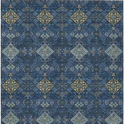 5' X 8' Navy Blue And Gold Geometric Washable Indoor Outdoor Area Rug HomeRoots