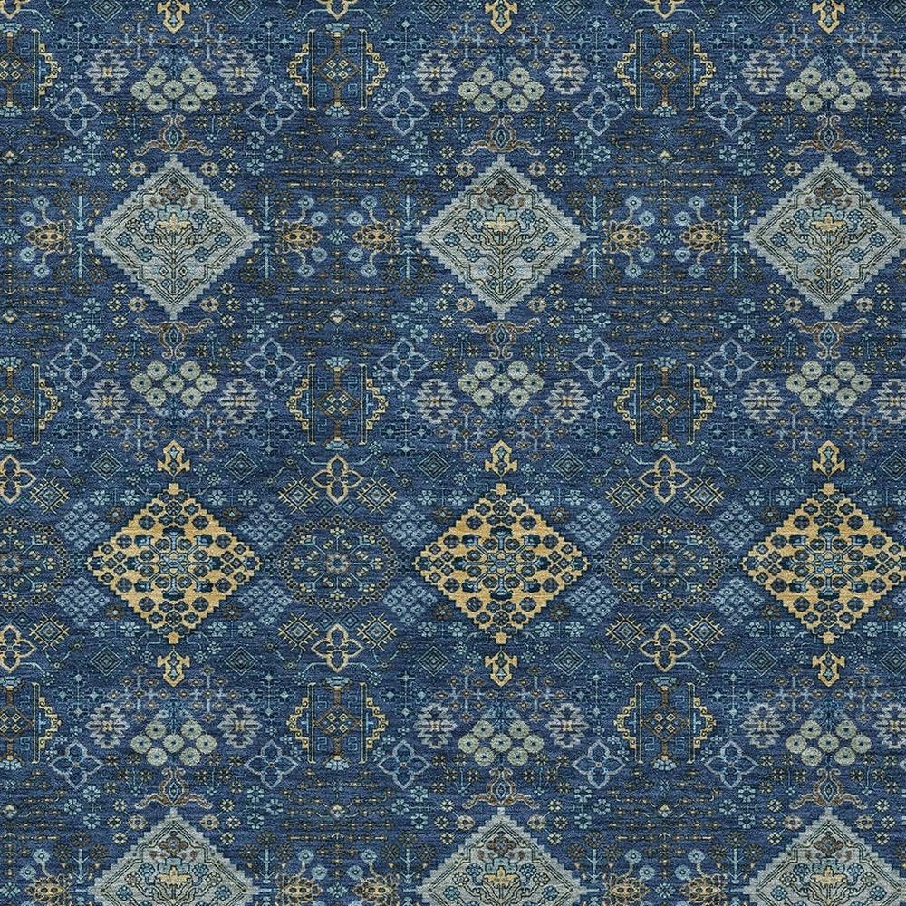 8' X 10' Navy Blue And Gold Geometric Washable Indoor Outdoor Area Rug HomeRoots