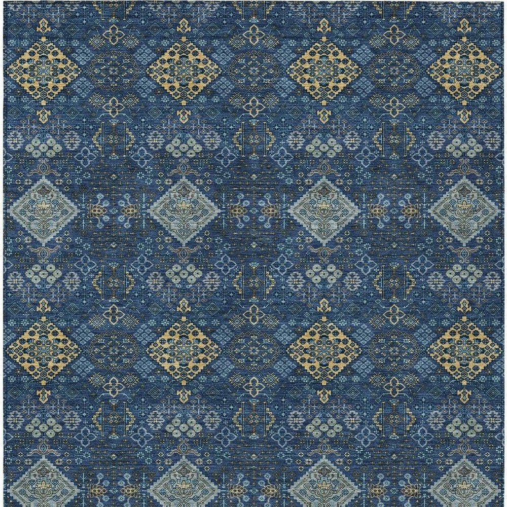 8' X 10' Navy Blue And Gold Geometric Washable Indoor Outdoor Area Rug HomeRoots