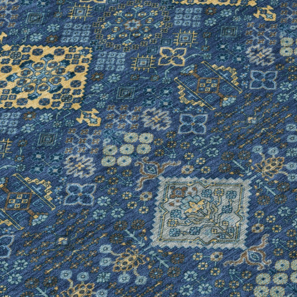 8' X 10' Navy Blue And Gold Geometric Washable Indoor Outdoor Area Rug HomeRoots