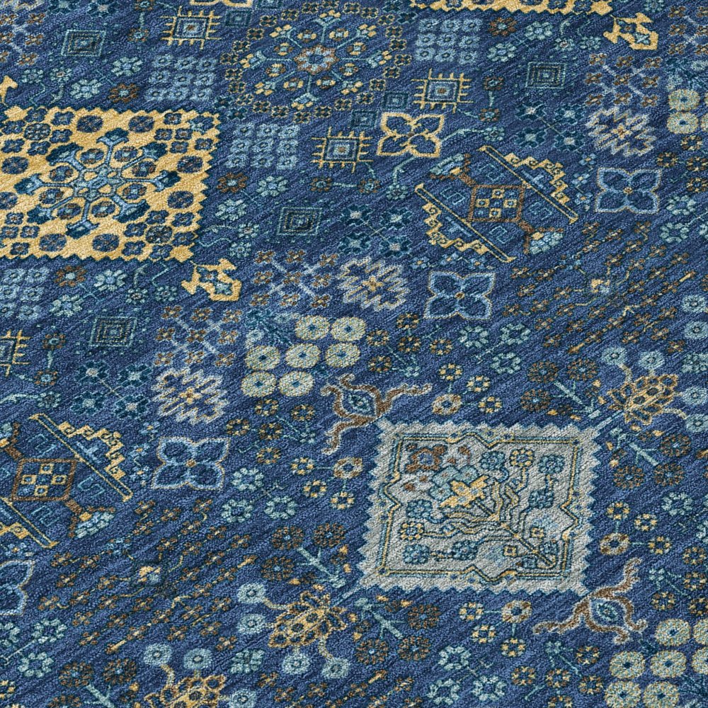 8' X 10' Navy Blue And Gold Geometric Washable Indoor Outdoor Area Rug HomeRoots