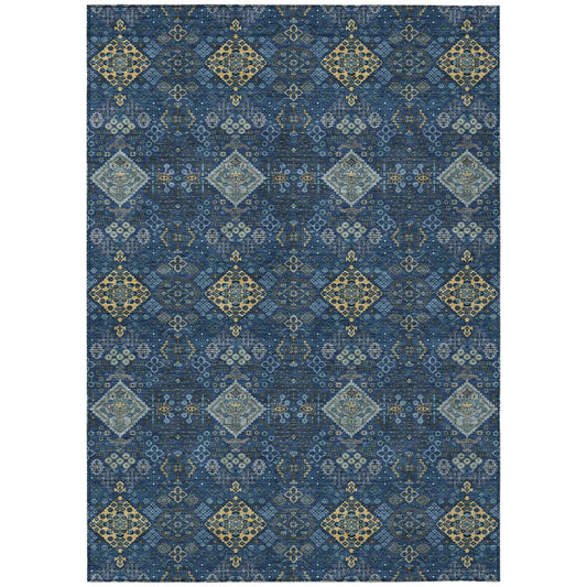 10' X 14' Navy Blue And Gold Geometric Washable Indoor Outdoor Area Rug HomeRoots