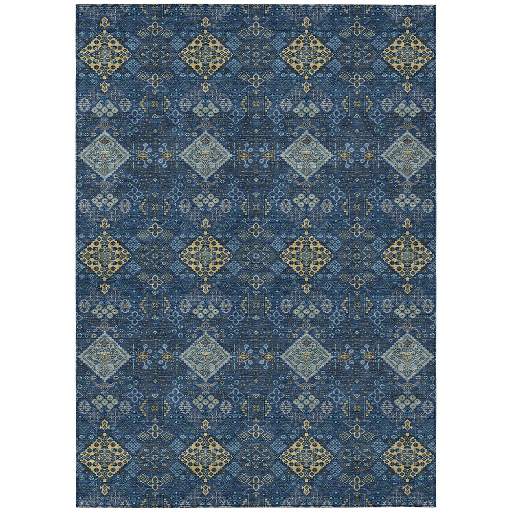 10' X 14' Navy Blue And Gold Geometric Washable Indoor Outdoor Area Rug HomeRoots