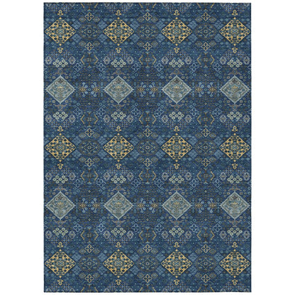 10' X 14' Navy Blue And Gold Geometric Washable Indoor Outdoor Area Rug HomeRoots