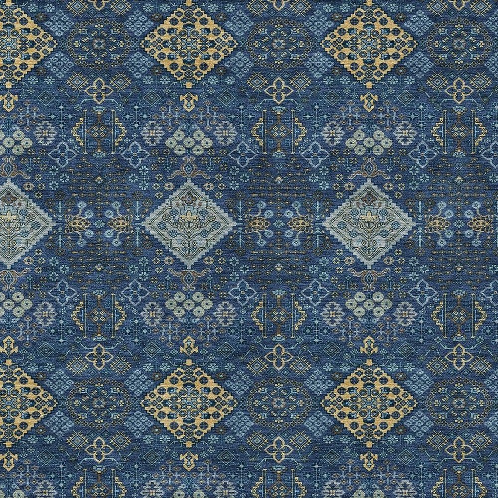 10' X 14' Navy Blue And Gold Geometric Washable Indoor Outdoor Area Rug HomeRoots