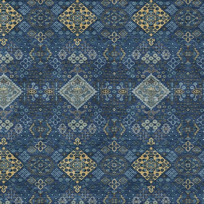10' X 14' Navy Blue And Gold Geometric Washable Indoor Outdoor Area Rug HomeRoots