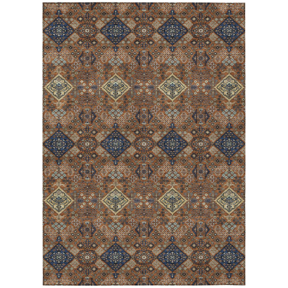 5' X 8' Orange And Navy Blue Geometric Washable Indoor Outdoor Area Rug HomeRoots