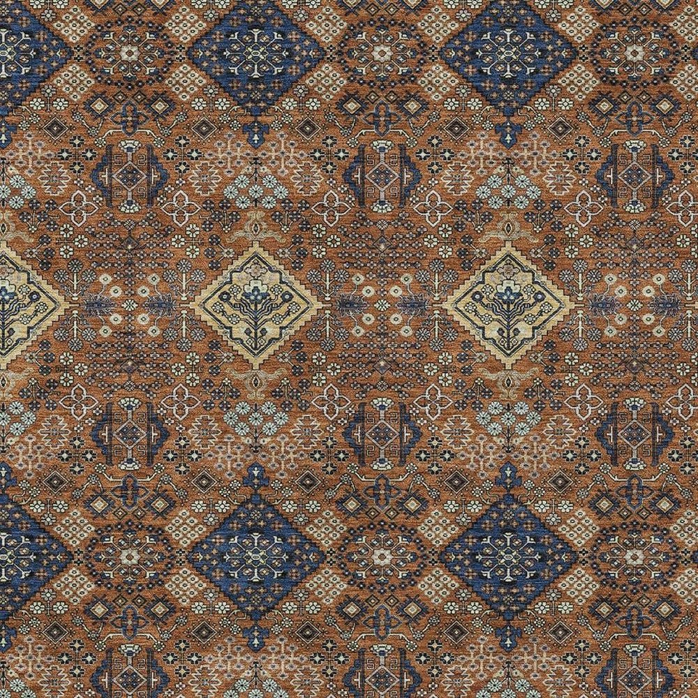 5' X 8' Orange And Navy Blue Geometric Washable Indoor Outdoor Area Rug HomeRoots