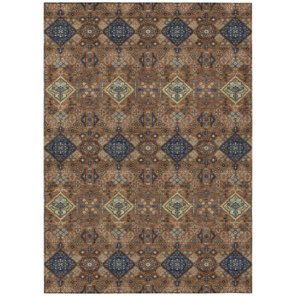 8' X 10' Orange And Navy Blue Geometric Washable Indoor Outdoor Area Rug HomeRoots
