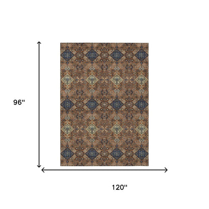 8' X 10' Orange And Navy Blue Geometric Washable Indoor Outdoor Area Rug HomeRoots