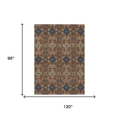 8' X 10' Orange And Navy Blue Geometric Washable Indoor Outdoor Area Rug HomeRoots