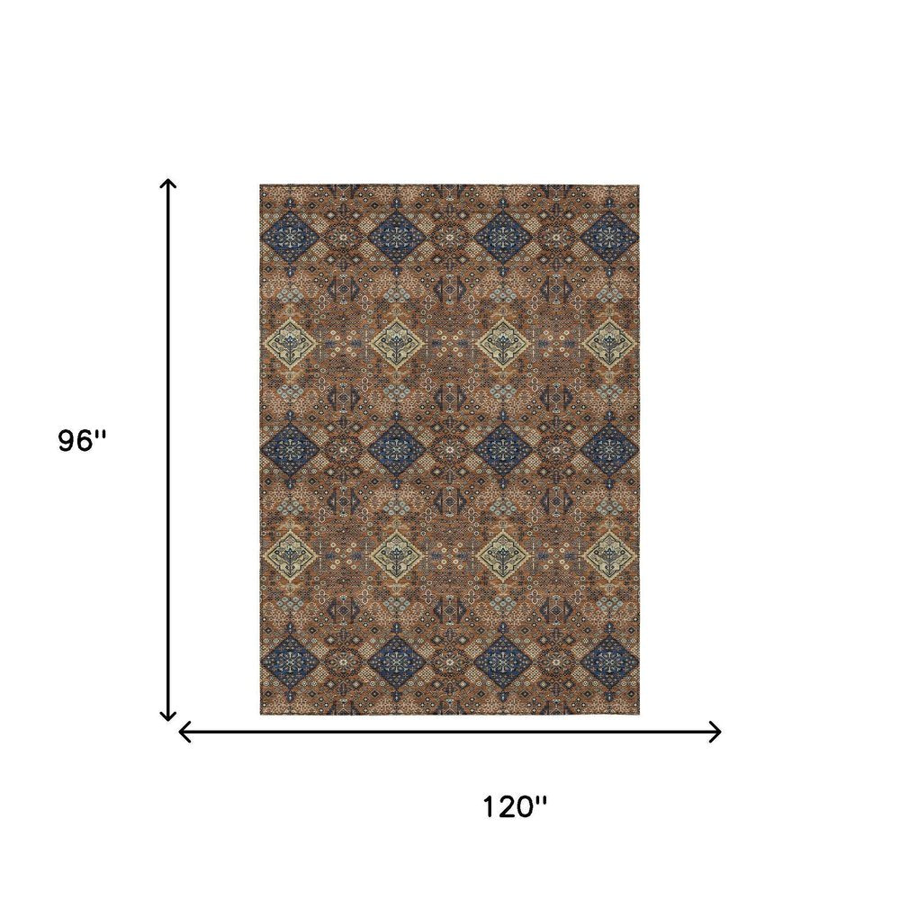 8' X 10' Orange And Navy Blue Geometric Washable Indoor Outdoor Area Rug HomeRoots