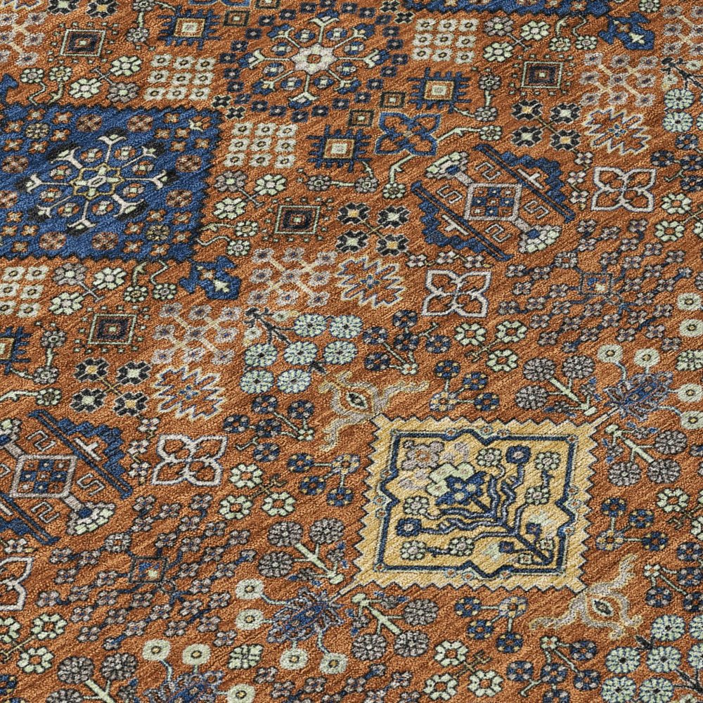 8' X 10' Orange And Navy Blue Geometric Washable Indoor Outdoor Area Rug HomeRoots
