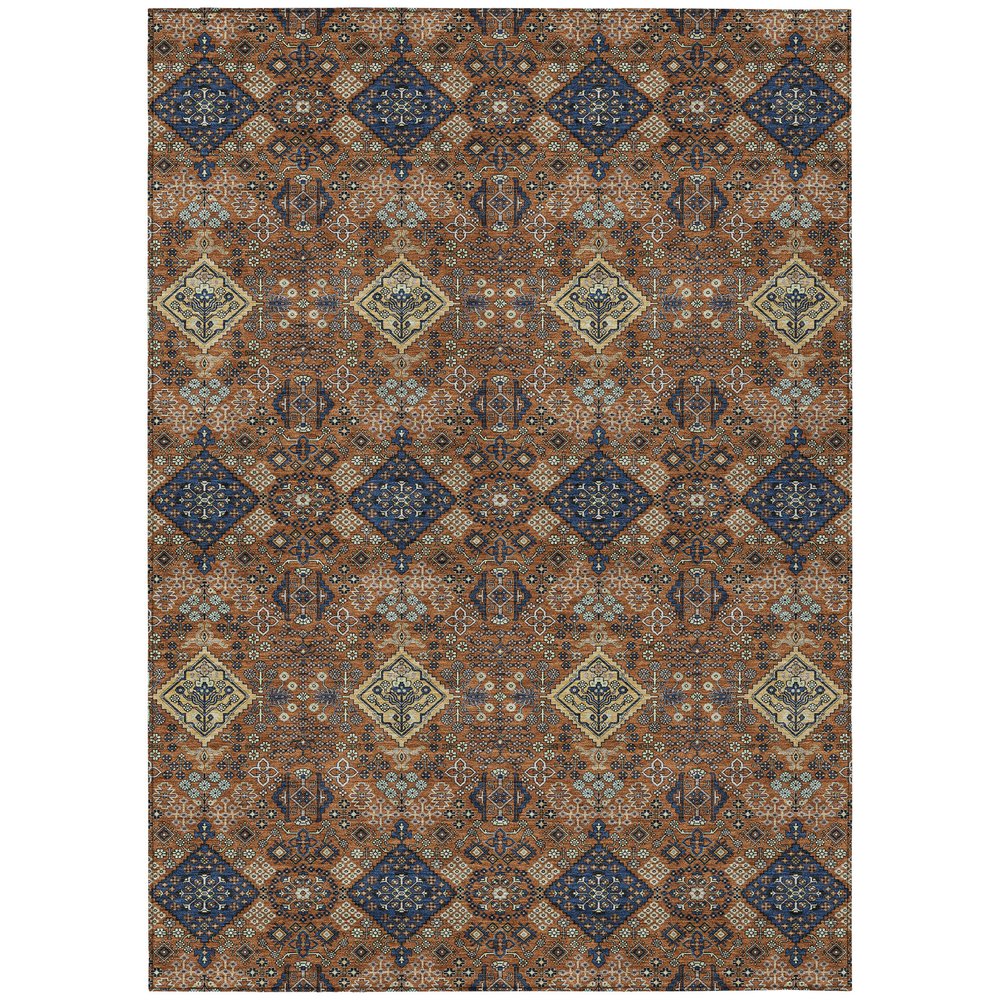 9' X 12' Orange And Navy Blue Geometric Washable Indoor Outdoor Area Rug HomeRoots