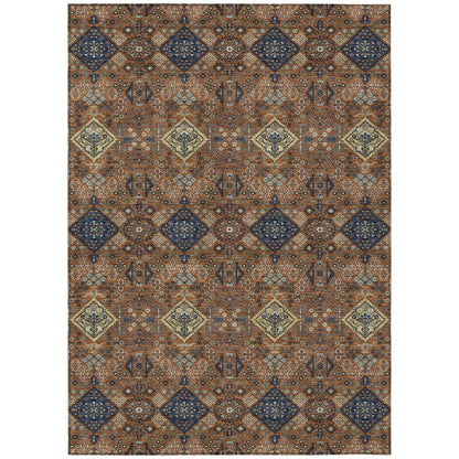 9' X 12' Orange And Navy Blue Geometric Washable Indoor Outdoor Area Rug HomeRoots