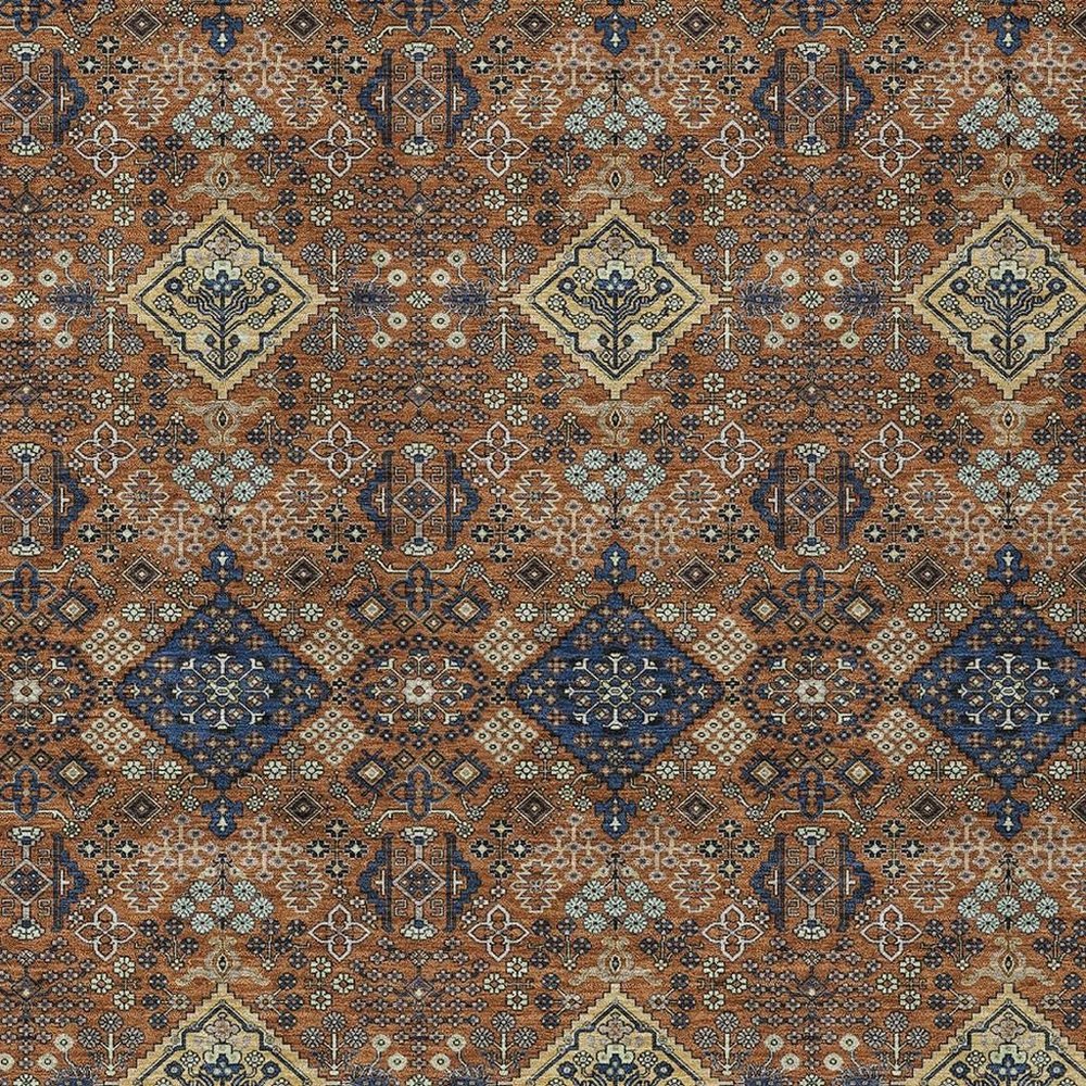 9' X 12' Orange And Navy Blue Geometric Washable Indoor Outdoor Area Rug HomeRoots