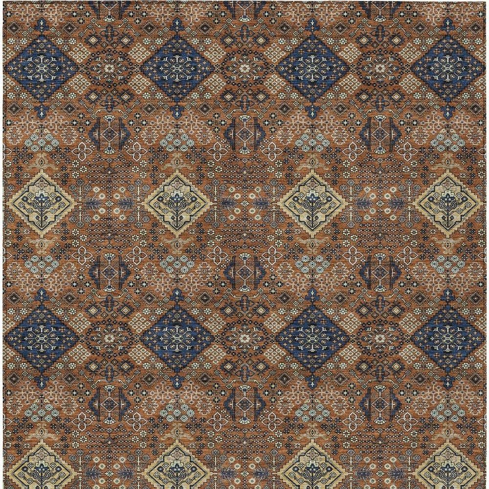 9' X 12' Orange And Navy Blue Geometric Washable Indoor Outdoor Area Rug HomeRoots