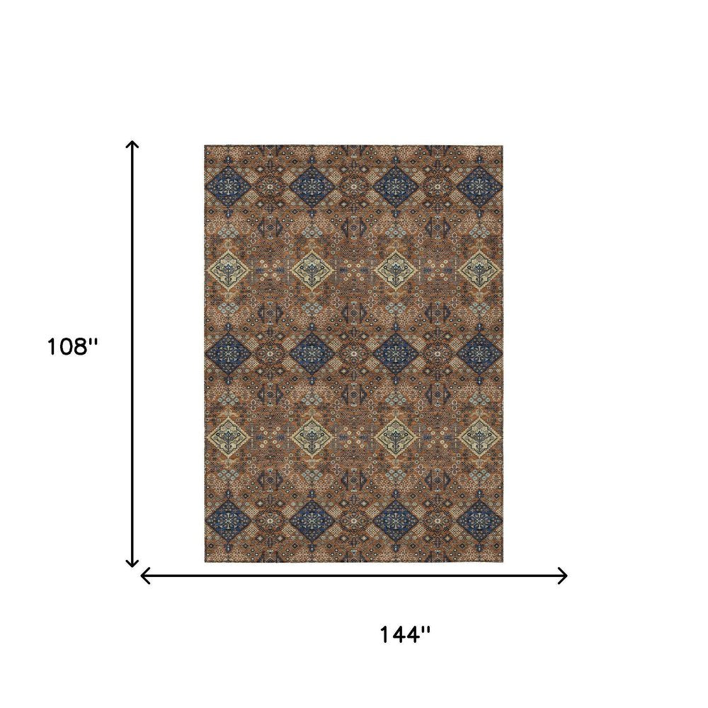 9' X 12' Orange And Navy Blue Geometric Washable Indoor Outdoor Area Rug HomeRoots
