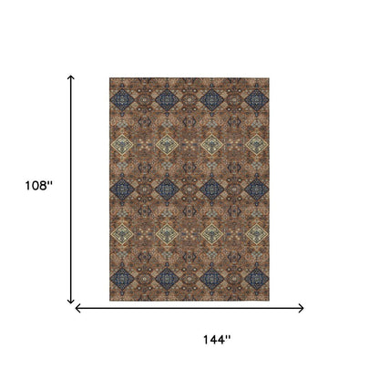 9' X 12' Orange And Navy Blue Geometric Washable Indoor Outdoor Area Rug HomeRoots