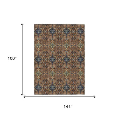 9' X 12' Orange And Navy Blue Geometric Washable Indoor Outdoor Area Rug HomeRoots