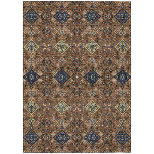 10' X 14' Orange And Navy Blue Geometric Washable Indoor Outdoor Area Rug HomeRoots