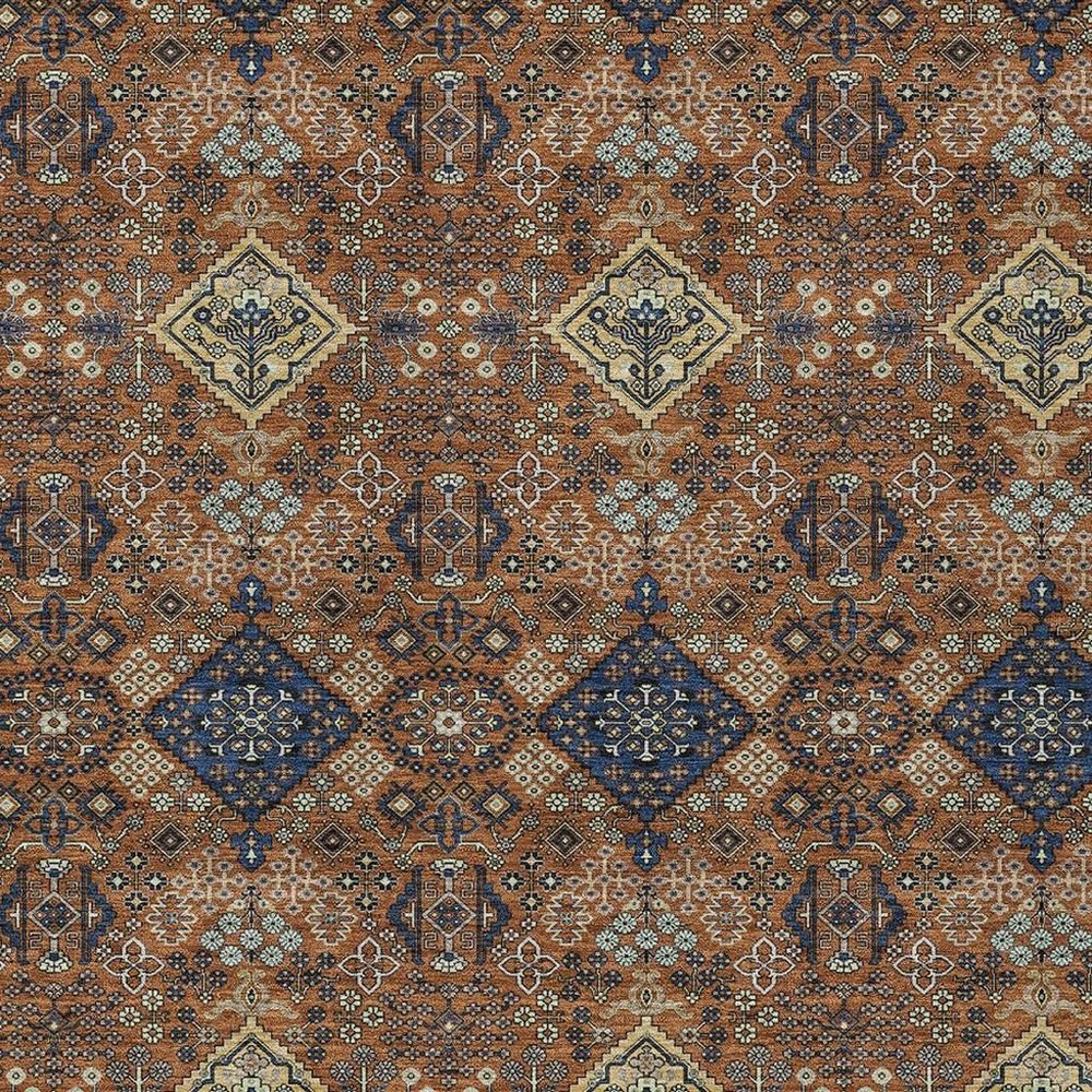 10' X 14' Orange And Navy Blue Geometric Washable Indoor Outdoor Area Rug HomeRoots