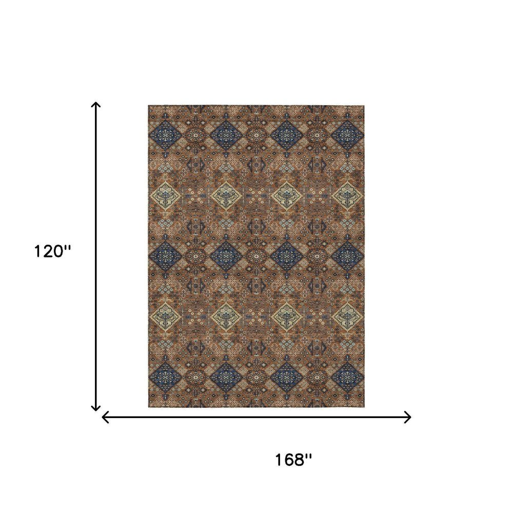 10' X 14' Orange And Navy Blue Geometric Washable Indoor Outdoor Area Rug HomeRoots