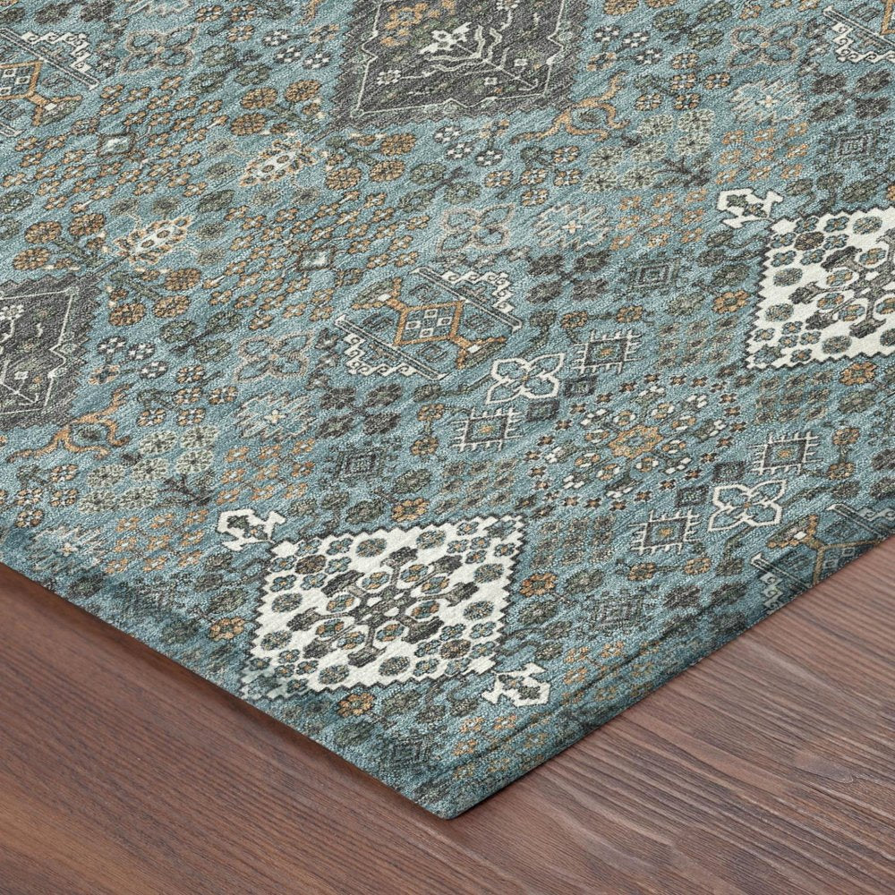 3' X 5' Teal Blue And Ivory Geometric Washable Indoor Outdoor Area Rug HomeRoots