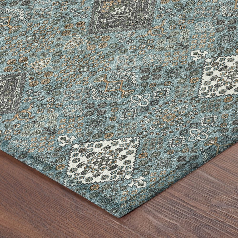 3' X 5' Teal Blue And Ivory Geometric Washable Indoor Outdoor Area Rug HomeRoots