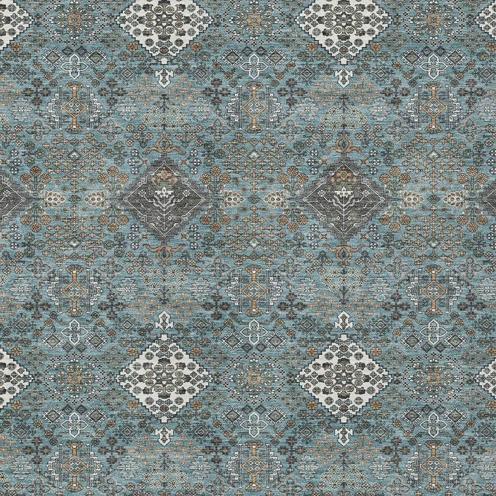 3' X 5' Teal Blue And Ivory Geometric Washable Indoor Outdoor Area Rug HomeRoots