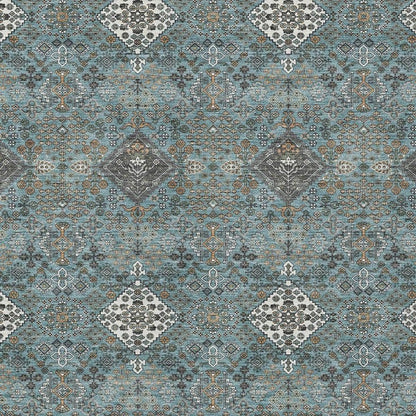 3' X 5' Teal Blue And Ivory Geometric Washable Indoor Outdoor Area Rug HomeRoots