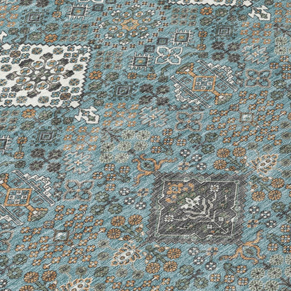 3' X 5' Teal Blue And Ivory Geometric Washable Indoor Outdoor Area Rug HomeRoots
