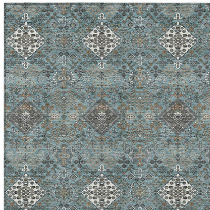 5' X 8' Teal Blue And Ivory Geometric Washable Indoor Outdoor Area Rug HomeRoots