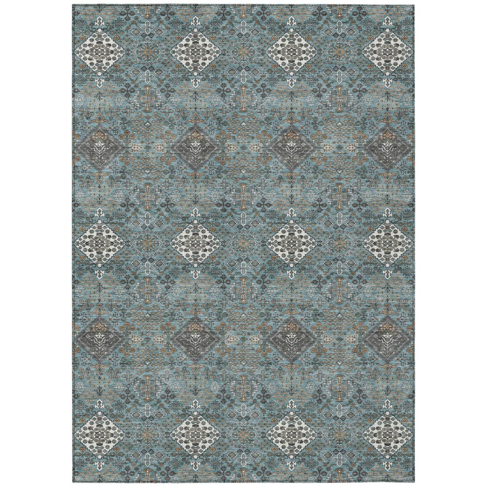 8' X 10' Teal Blue And Ivory Geometric Washable Indoor Outdoor Area Rug HomeRoots
