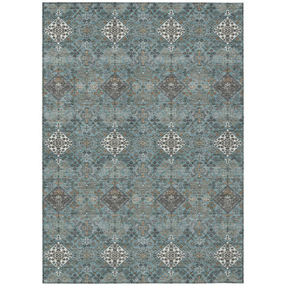 8' X 10' Teal Blue And Ivory Geometric Washable Indoor Outdoor Area Rug HomeRoots