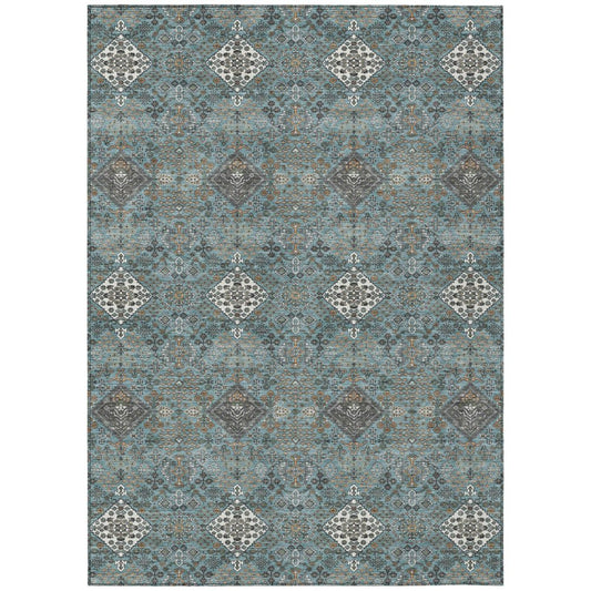 8' X 10' Teal Blue And Ivory Geometric Washable Indoor Outdoor Area Rug HomeRoots